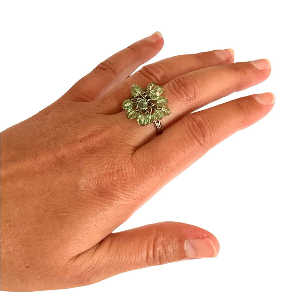 Host Pick Boho Silver And Green Beaded Adjustable Ring Nwt